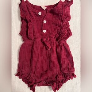 Burgundy Ruffled Baby Romper - 6-9 months